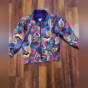 Vtg 90s Y2K Lavon All Over Abstrat Print Windbreaker Zip Jacket Retro Streetwear